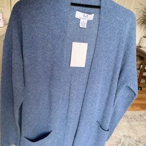 NWT Magaschoni Cashmere Open Front Cardigan Light Blue Size Medium